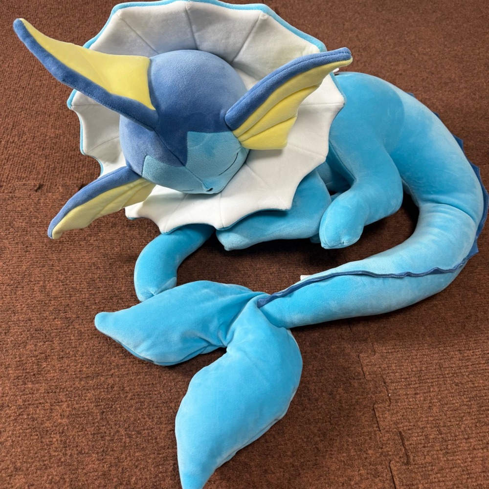 Pokemon Vaporeon Sleeping Plush Jazwares Large Blue Water Type Eevee Evolution